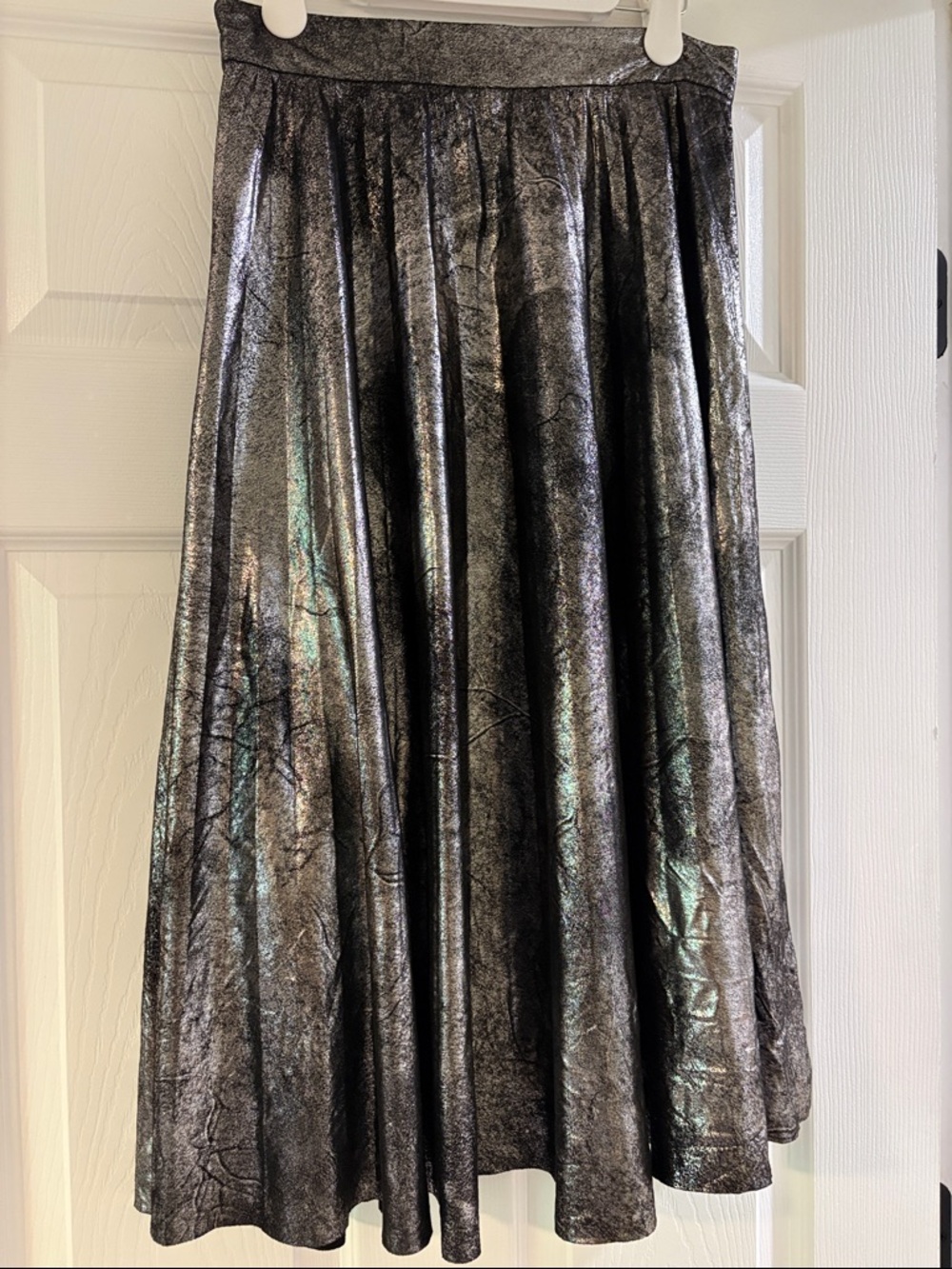 Zara Woman Metallic Black A-Line Midi Skirt